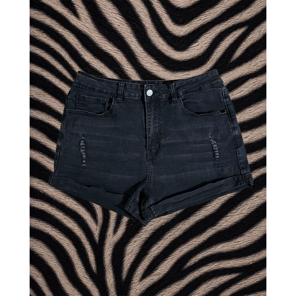 Shein Sxy Plus Black High Rise Distressed Cuffed Denim Shorts Size 0XL / 12
